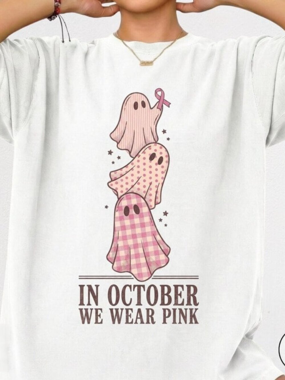 Cute Ghost Shirt, In October We Wear Pink Tee, Halloween Shirt Gift